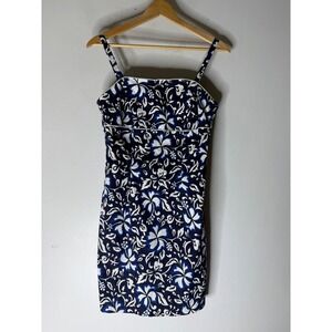 Vintage 90s Y2K City Triangles Dress SZ 9 Blue White Floral Spaghetti Strap
